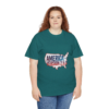 A person wearing the witty America Version 2.5.0 patriotic tee celebrating the USA's 250th anniversary.