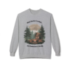10729128717003133679_2048.webp Gray crewneck sweatshirt featuring a graphic of a cabin in the woods with people around a campfire.