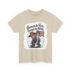 1348918806871572512_2048.webp T-shirt with cartoon of a farmer leaning over, holding an American flag, and the text 'Born to be Free, Forced to Work'.