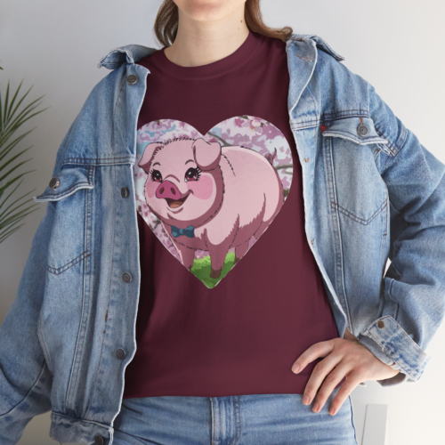 17329439914311616125_2048.webp Cute Pig Heart Unisex Heavy Cotton Tee