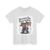 2426720499501493803_2048.webp T-shirt featuring a cartoon farmer with an American flag, and the text 'Born to be Free, Forced to Work'.