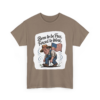 2639700523687121058_2048.webp T-shirt with a cartoon illustration of a farmer with an American flag, and the text 'Born to be Free, Forced to Work'.