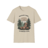 T-shirt with the graphic 'When the WiFi is Weak... the Connection is Strong', depicting a cabin in the woods with people gathered around a campfire.