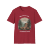 T-shirt with cabin scene depicting people around a campfire with the text 'When the Wi-Fi is Weak... the Connection is Strong'.