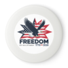 6289865494624496783_2048.webp A white frisbee with a patriotic design featuring a soaring eagle against a backdrop of stylized American flag stripes and stars, and the word 'FREEDOM' above the text '250 Years of Freedom 1776-2026'.