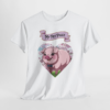 8054096871090739584_2048.webp White t-shirt with a graphic of a cartoon pig inside a heart shape, with a banner above reading 'My Pet Piggy'.