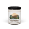 8717220192099325272_2048.webp Quiet Meadows scented soy candle with an illustration of a homestead, including a farmhouse, stream, and windmill.