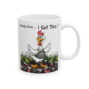 8874382227390759519_2048.webp Ceramic mug featuring a cartoon chicken wearing a 'Pest Control' vest, surrounded by insects, with the text 'Nobody Panic... I Got This!'