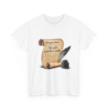 9606257908271635364_2048.webp A white t-shirt displaying a parchment scroll design that reads '250 years later - We still hold these truths,' accompanied by an inkwell and quill pen.