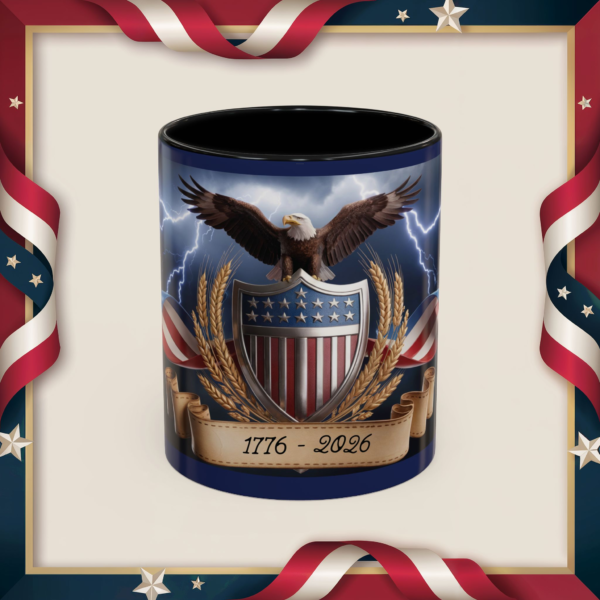 10467719758848216316_2048_custom.webp Patriotic Eagle Coffee Mug ~ 1776-2026 American Flag Shield Accent Mug