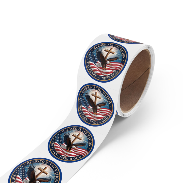 10622498166401450212_2048.webp Round Sticker Rolls — "Blessed Is The Nation" Patriotic Cross & Eagle Seal (250 Years — Under God)