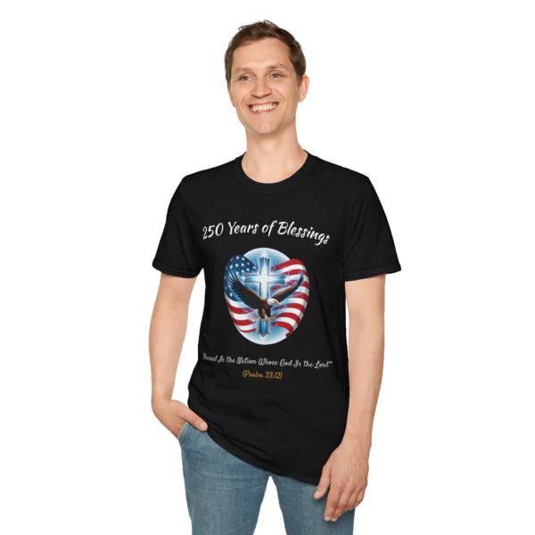250 Years of Blessings Patriotic T-Shirt — American Flag and Cross Tee