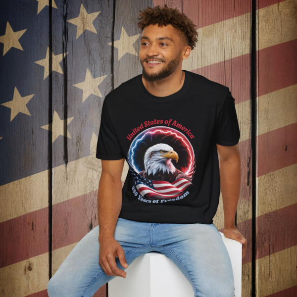 1713547610223761432_2048_custom.webp Eagle American Flag T-Shirt — "United States of America 250 Years of Freedom" Patriotic Tee