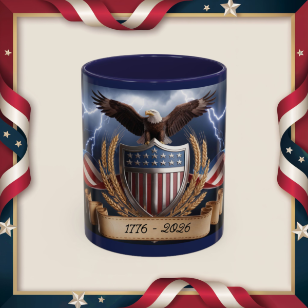 3691447085311979176_2048_custom.webp Patriotic Eagle Coffee Mug ~ 1776-2026 American Flag Shield Accent Mug