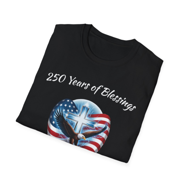 250 Years of Blessings Patriotic T-Shirt — American Flag and Cross Tee