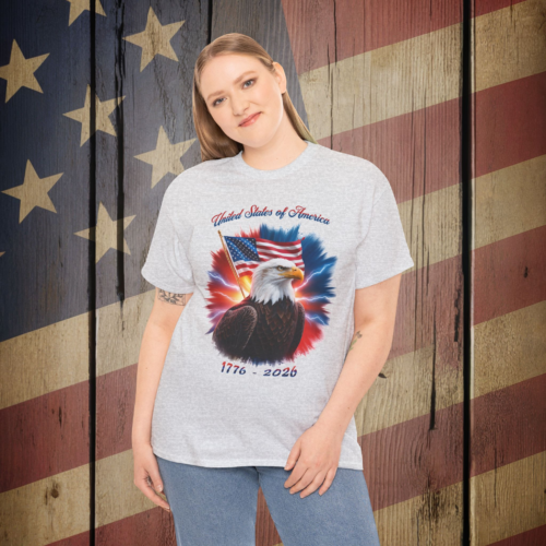 80194125054539381_v2_2048_custom.webp Patriotic Bald Eagle T-Shirt – "United States of America 1776–2026" American Flag Tee