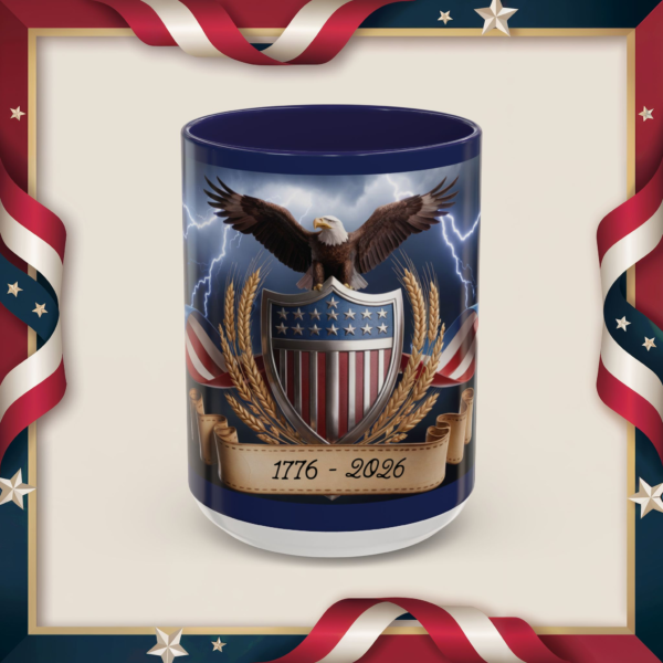 9386981924615960640_2048_custom.jpeg Patriotic Eagle Coffee Mug ~ 1776-2026 American Flag Shield Accent Mug