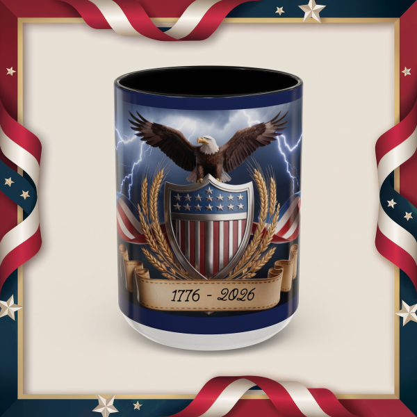 14275004691893519870_2048_custom-1.webp Patriotic Eagle Coffee Mug ~ 1776-2026 American Flag Shield Accent Mug