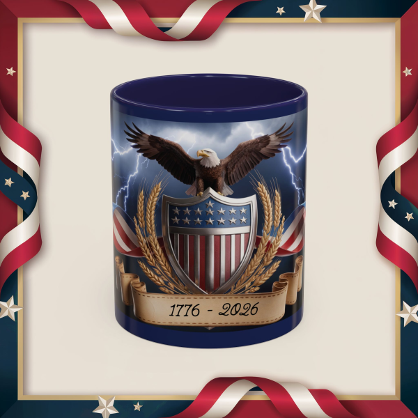 3691447085311979176_2048_custom.webp Patriotic Eagle Coffee Mug ~ 1776-2026 American Flag Shield Accent Mug