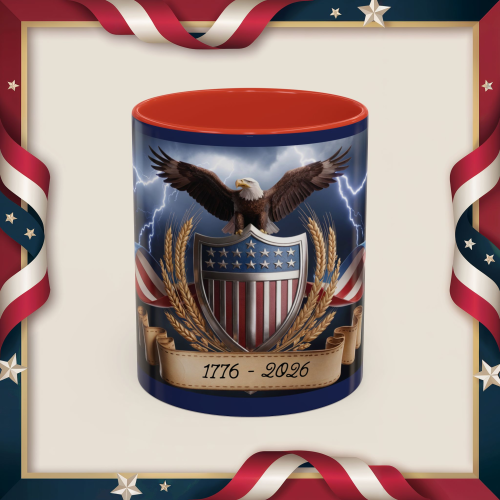 Patriotic Eagle Coffee Mug ~ 1776-2026 American Flag Shield Accent Mug